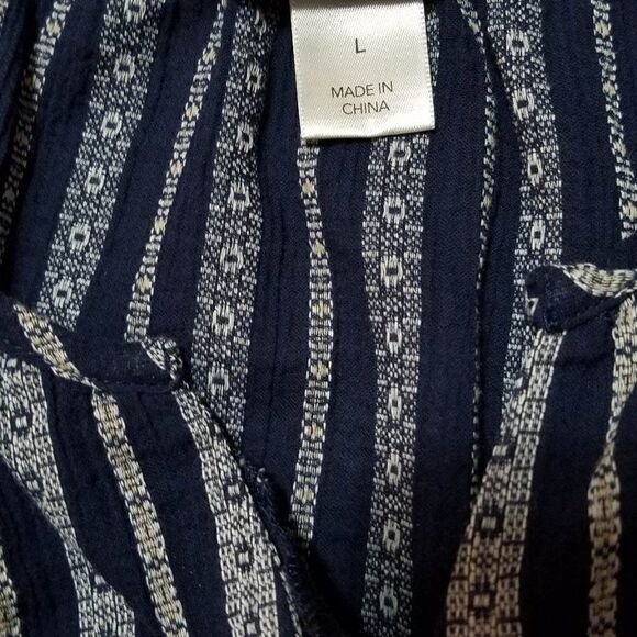 Christopher & Banks 3/4 Sleeve Blue Stripe Pop Over Size Large - Picture 8 of 11
